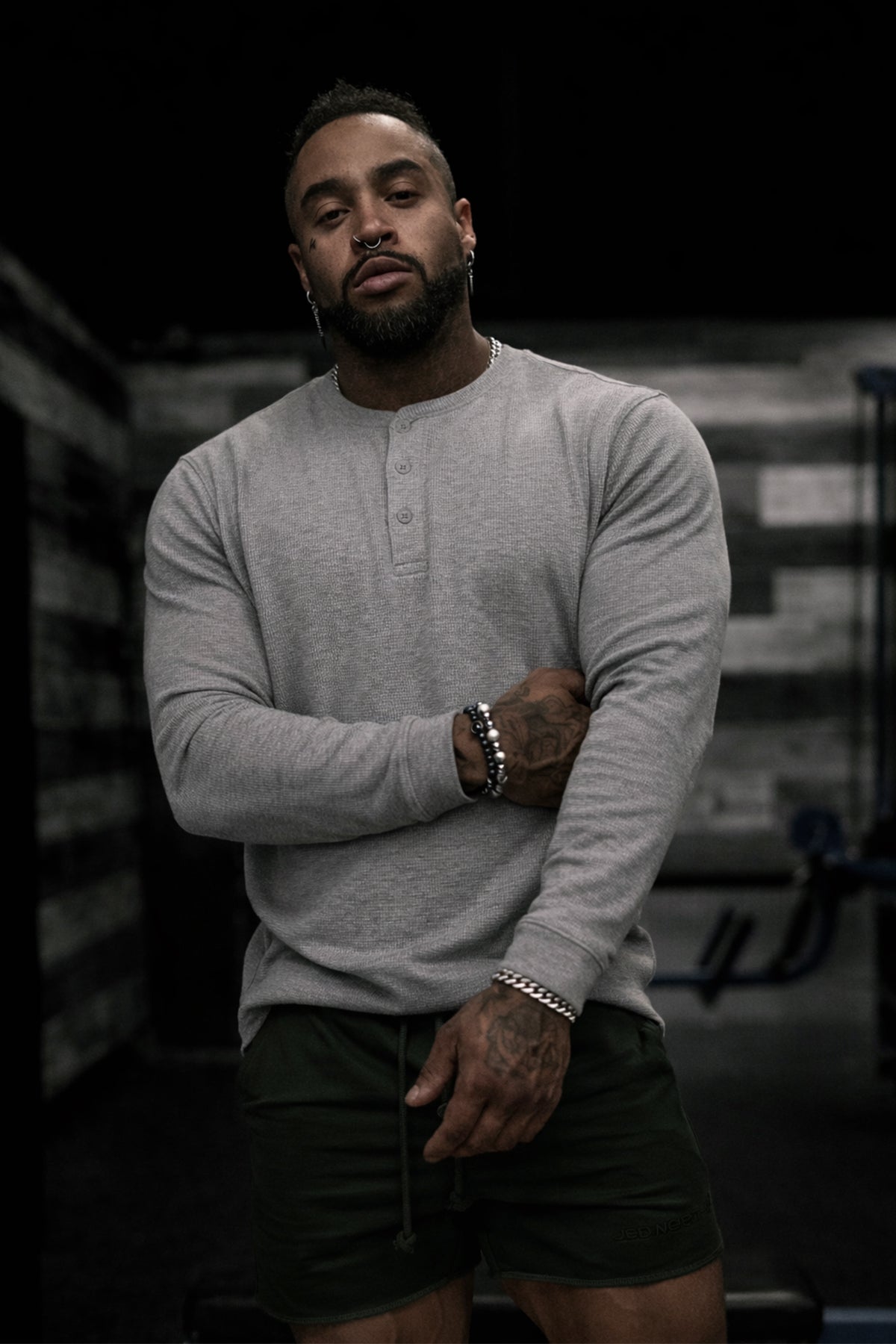 Waffle Knit Henley Long Sleeve T-Shirt - Dark Gray – Jed North