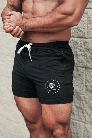 Agile Bodybuilding 4'' Shorts w Zipper Pockets - Tiger Black