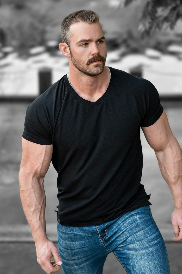 V Neck Muscle-Fit T-Shirt - Black – Jed North