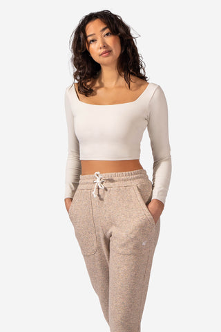 Parallel Square Neck Long Sleeve Crop Top - Cream