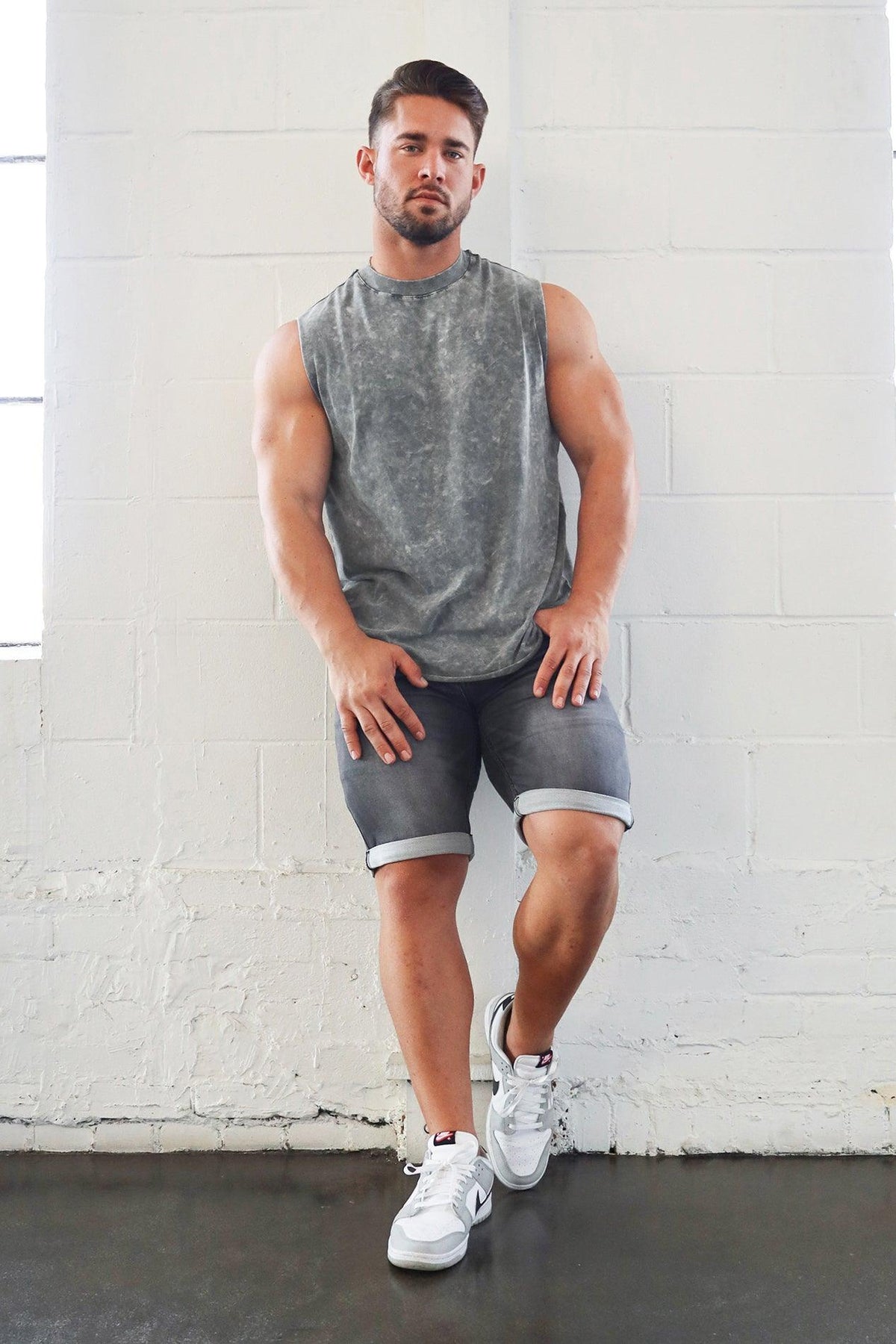 Raw Hem Vintage Washed Muscle Tee - Gray - Jed North
