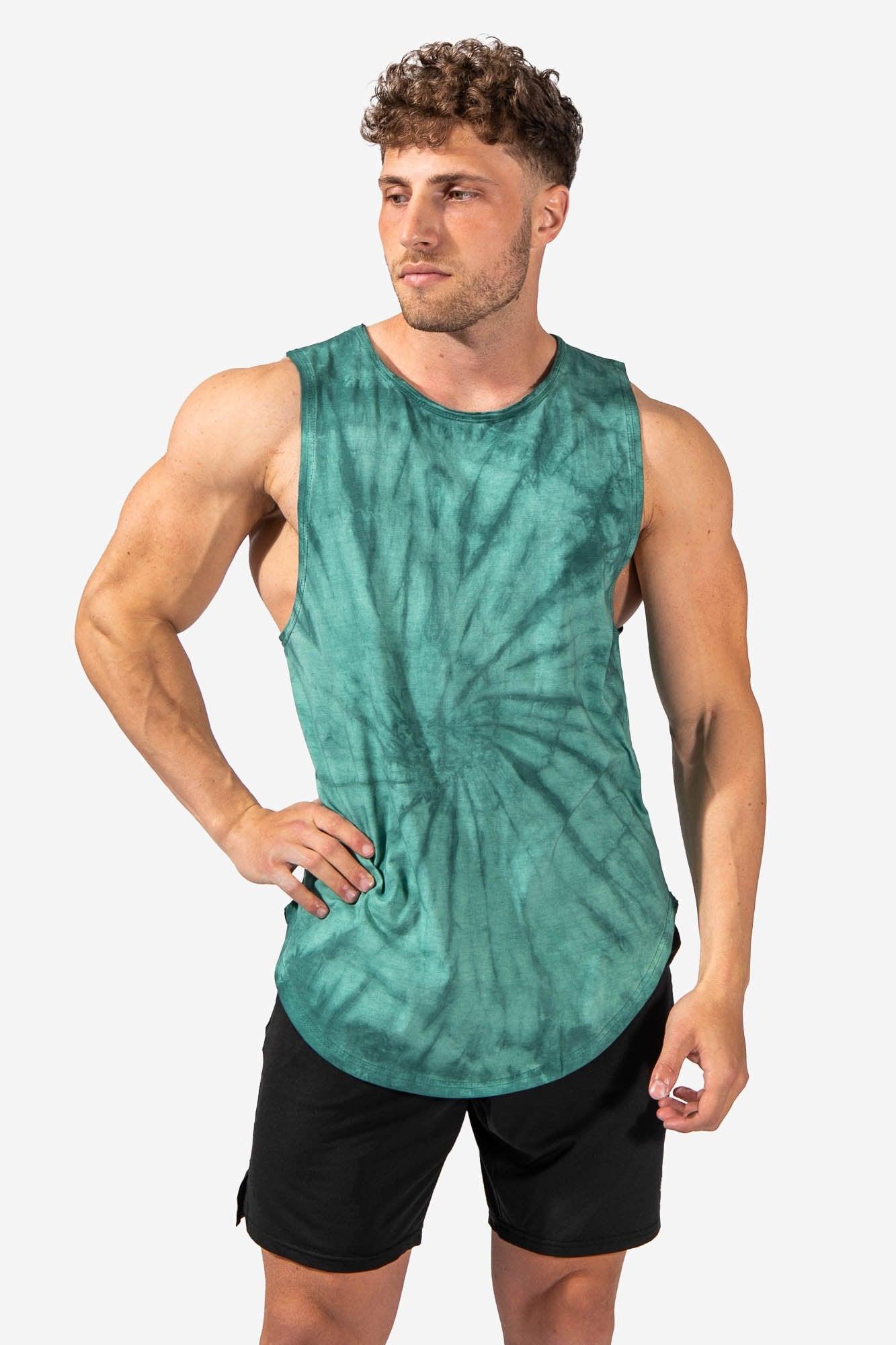 Men Low Cut Muscle Vest Colorful Tie Dye Print Casual Tank Top Sport Workout  Top