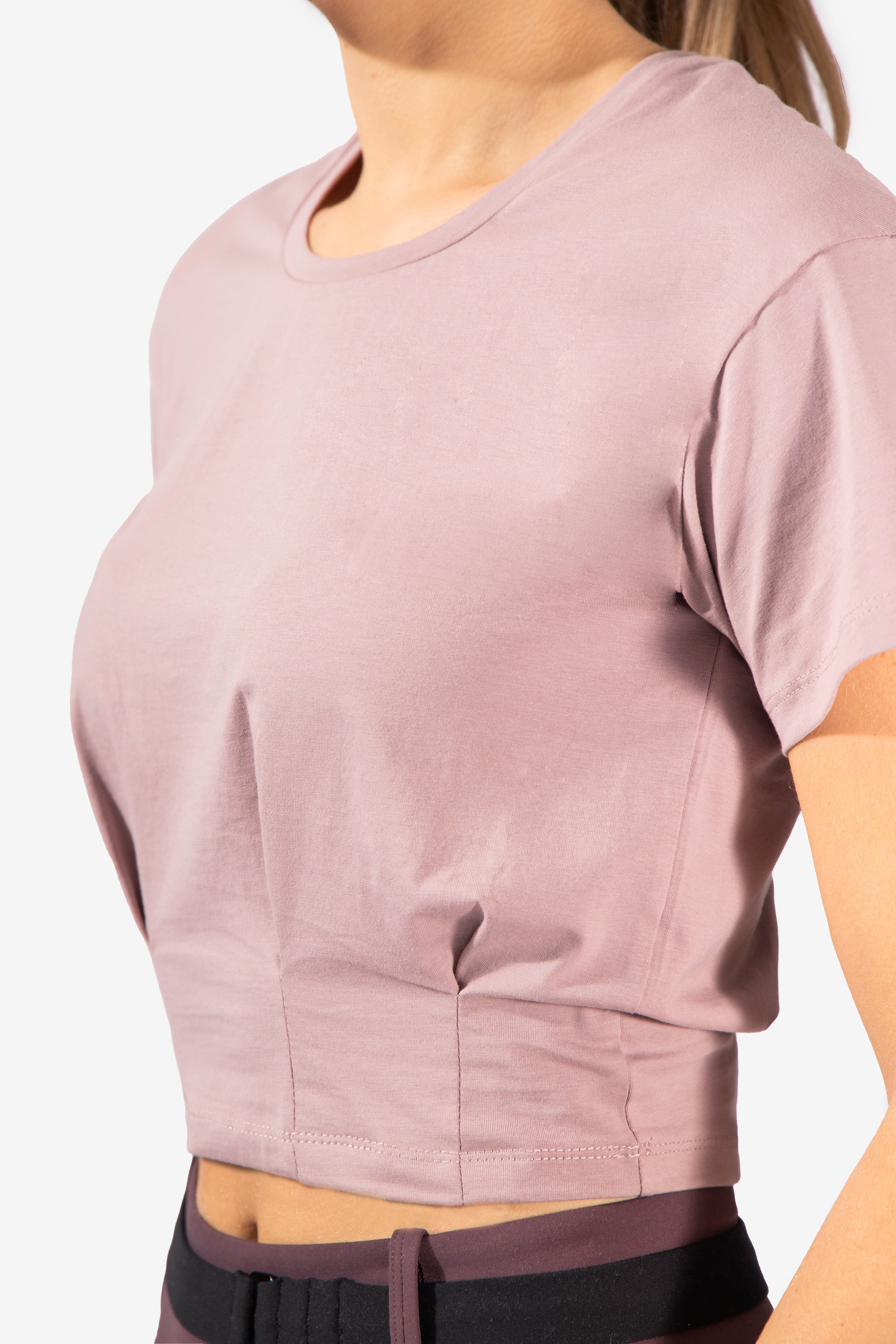 Pleated Hem Crop Top Short Sleeve T-Shirt - Purple Women's Crop Top Jed North 