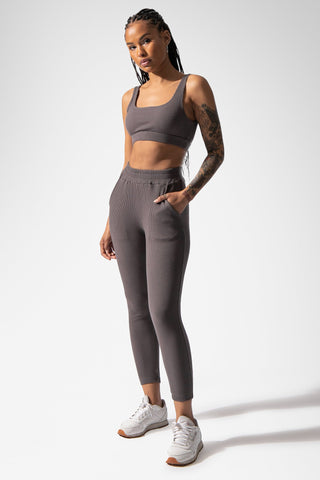 Ribbed Lounge Joggers with Pockets - Dark Gray Women's Joggers Jed North 