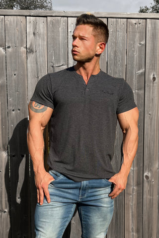 Muscle Fit Henley T-Shirt - Black