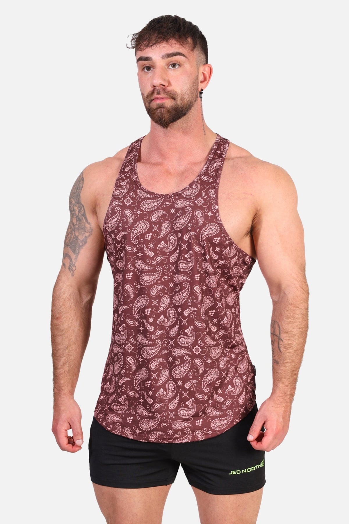 Graphic Muscle Stringer - Maroon Paisley