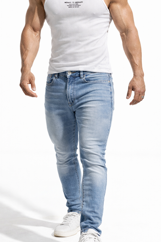 Men's Premium Fitted Stretchy Jeans - Faded Blue