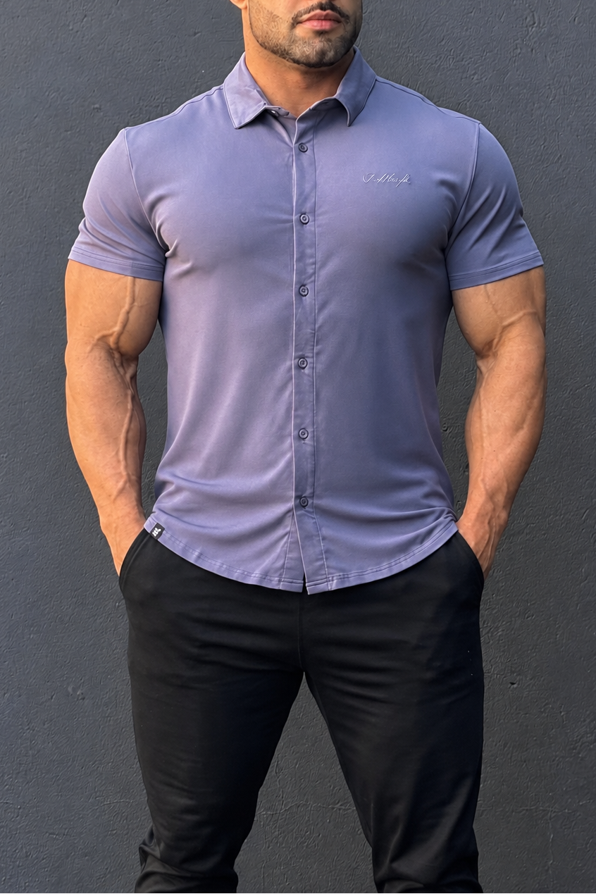 Muscle-Fit Stretch Short Sleeve Shirt - Muted Blue