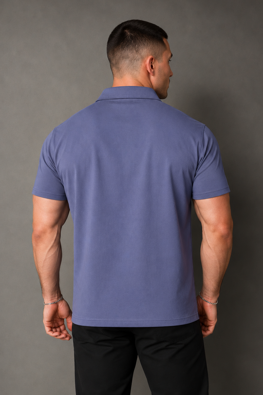 Muscle-Fit Stretch Short Sleeve Shirt - Muted Blue