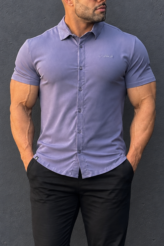 Muscle-Fit Stretch Short Sleeve Shirt - Muted Blue