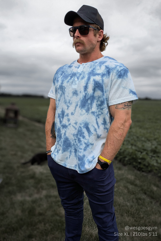 Waffle Henley T-Shirt - Blue Tie Dye