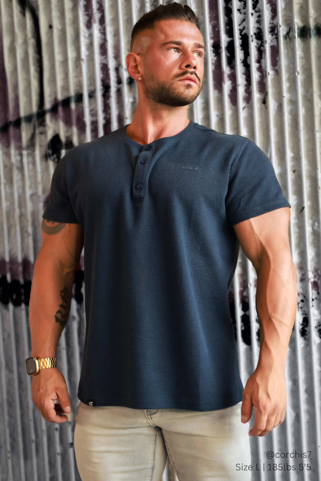 Waffle Henley T-Shirt - Dusty Blue – Jed North Waffle Henley T-Shirt - Dusty Blue – Jed North