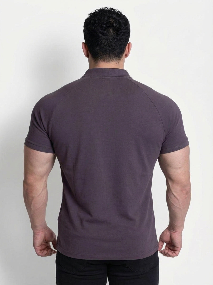 Premium Muscle-Fit Polo Tee w/ Zipper - Dark Gray