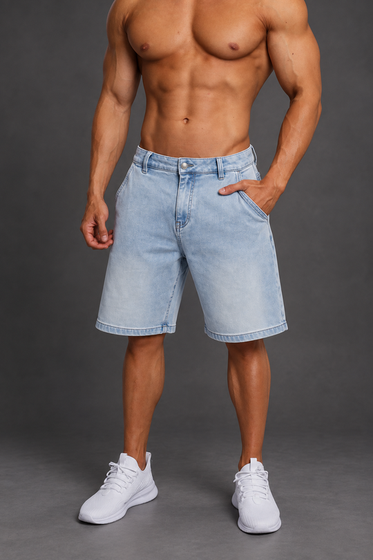 Baggy Fit Denim Shorts - Blue
