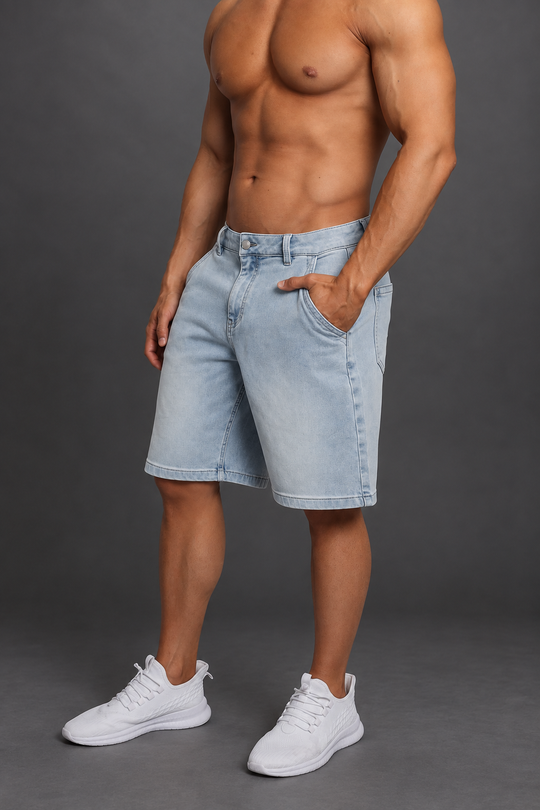 Baggy Fit Denim Shorts - Blue