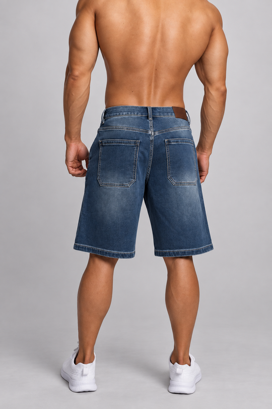 Baggy Fit Denim Shorts - Dark Blue