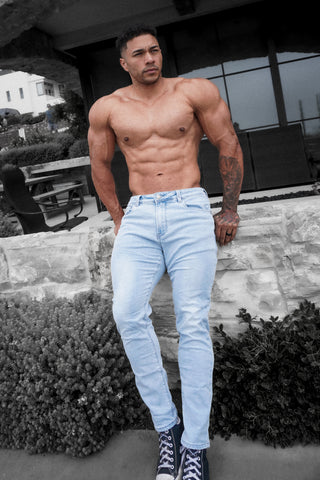 Men's Premium Fitted Stretchy Jeans - Faded Light Blue