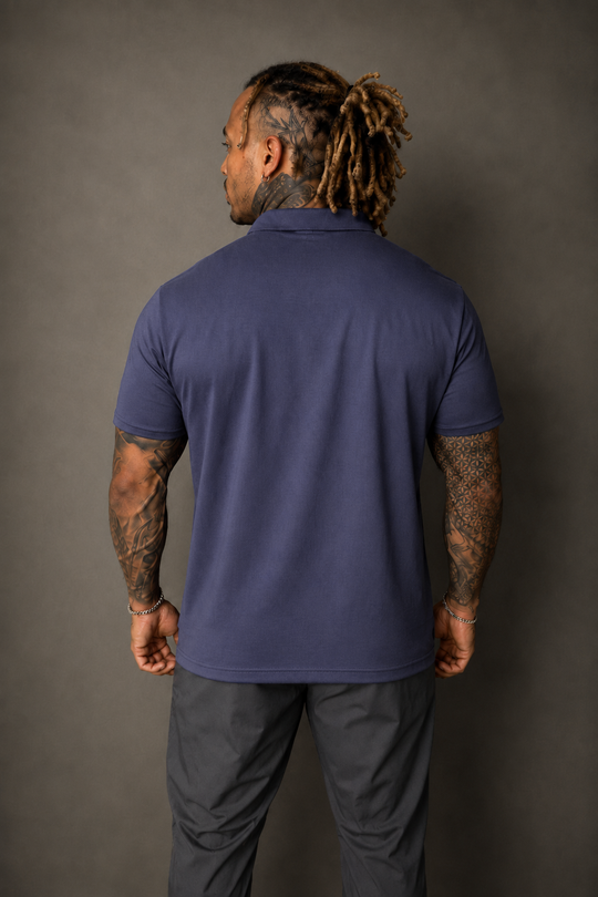 Premium Stretch Button-Up Shirt - Navy Blue