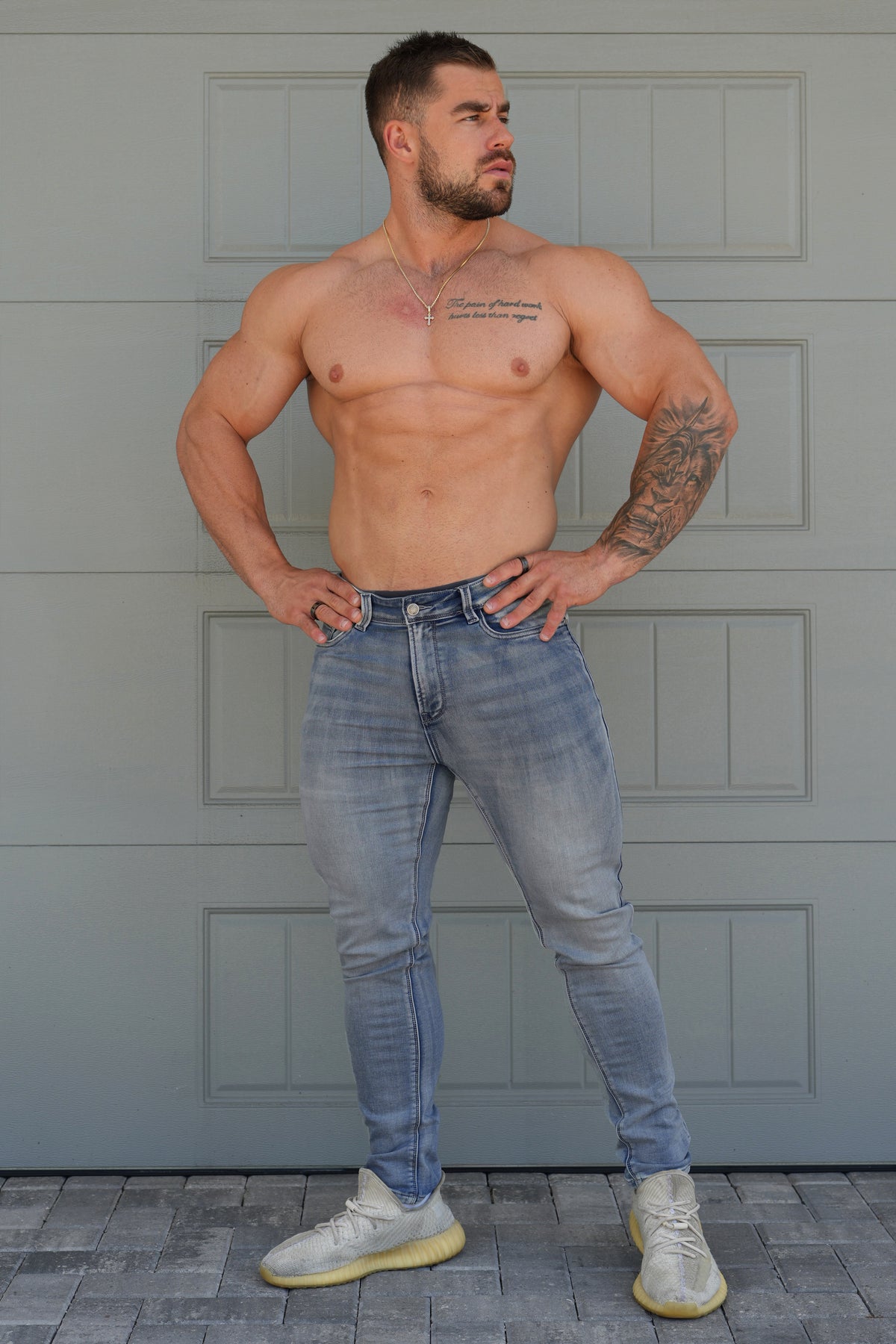 Men's Premium Fitted Stretchy Jeans - Faded Blue