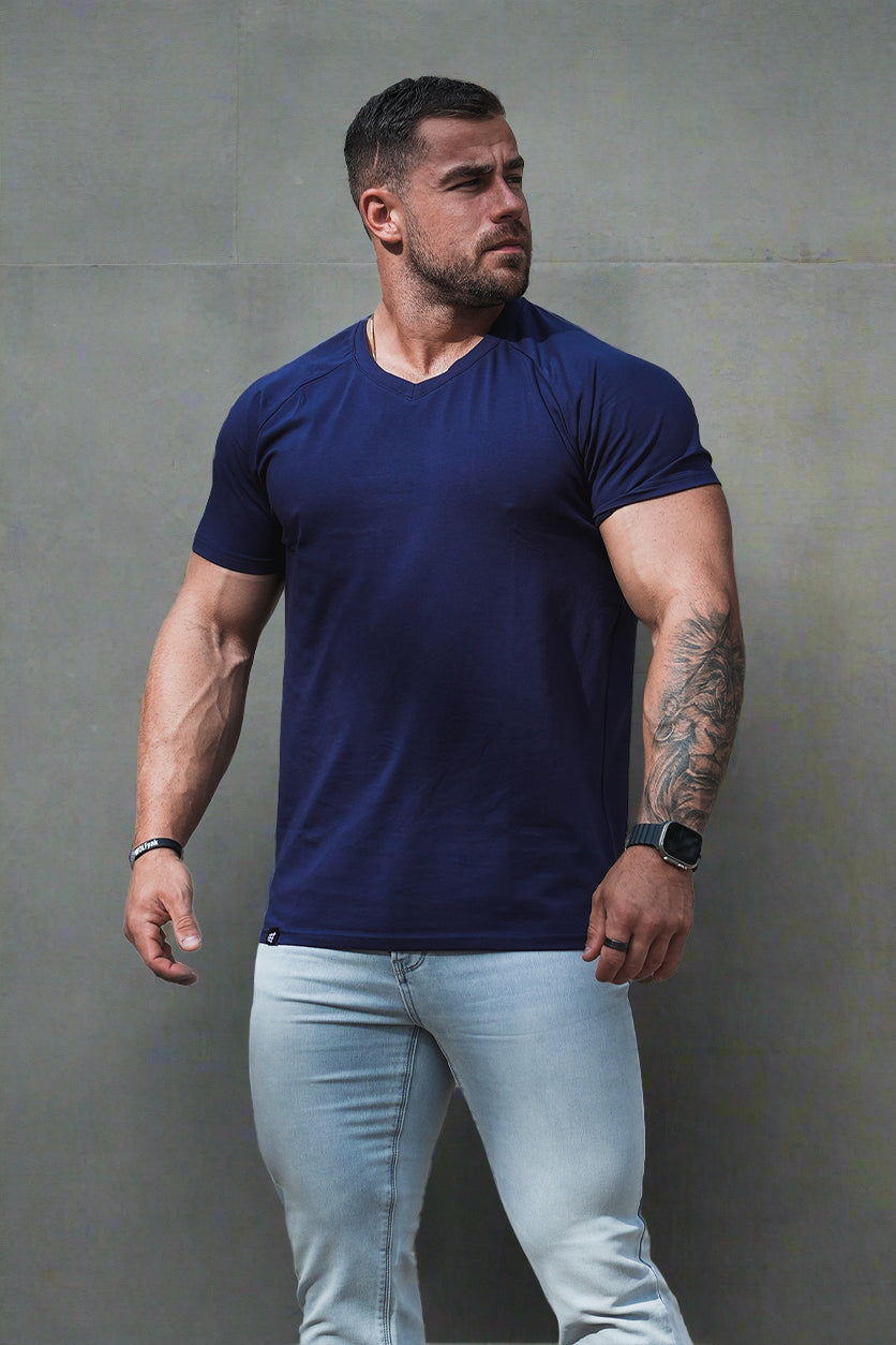 V Neck Muscle-Fit T-Shirt - Navy