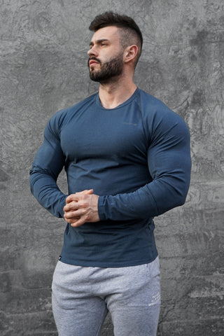 Titan Muscle-Fit Long Sleeve T-Shirt - Steel Blue