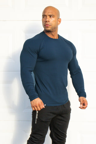 Titan Muscle-Fit Long Sleeve T-Shirt - Steel Blue