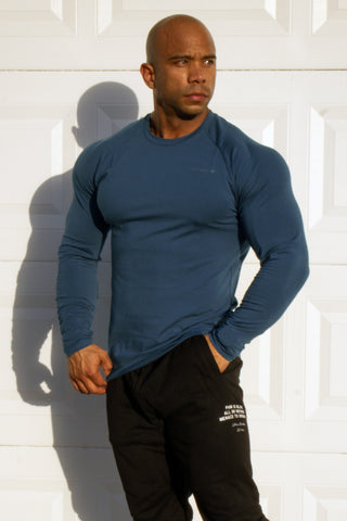 Titan Muscle-Fit Long Sleeve T-Shirt - Steel Blue