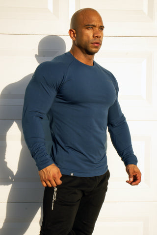 Titan Muscle-Fit Long Sleeve T-Shirt - Steel Blue