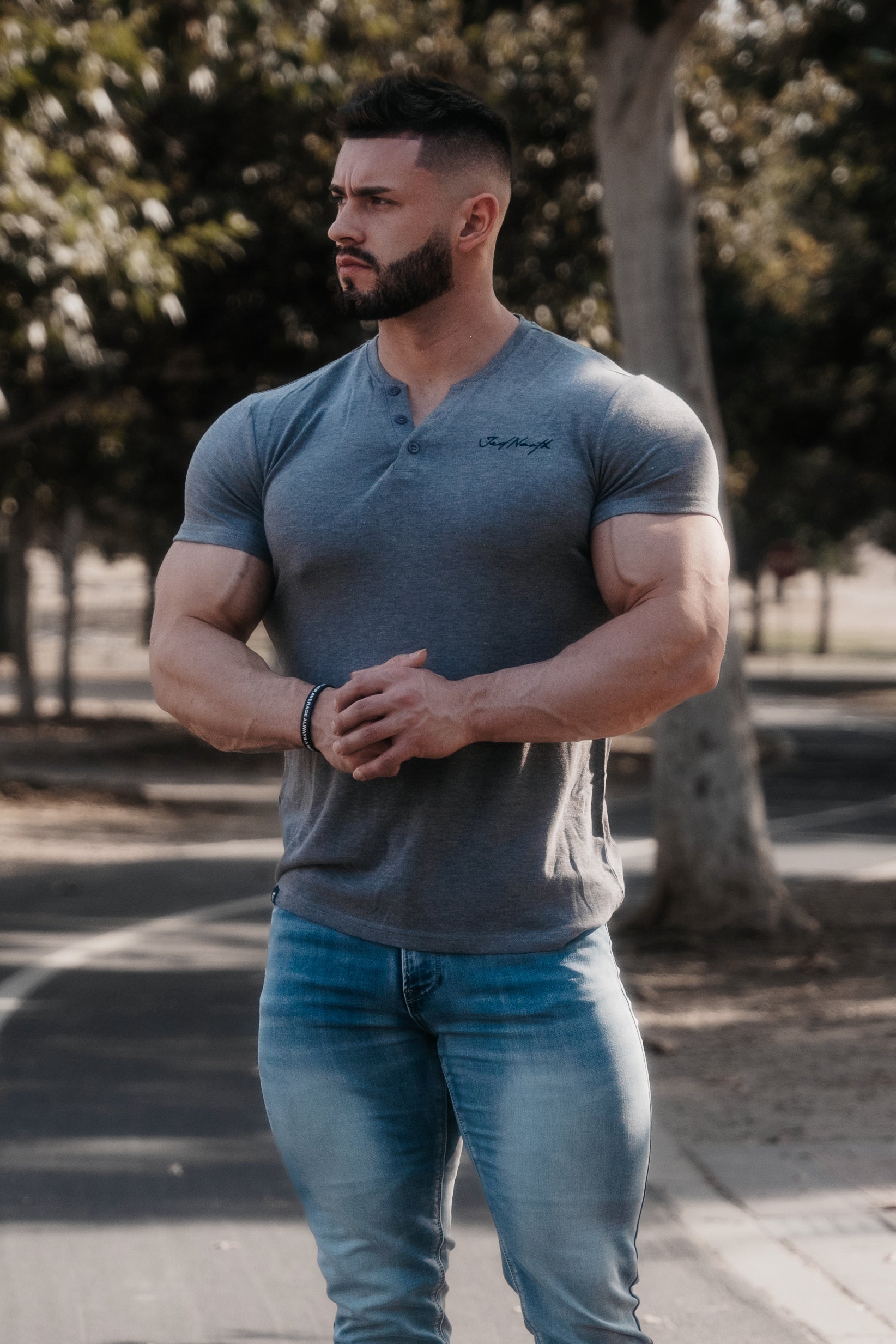 Muscle Fit Henley T-Shirt - Gray – Jed North