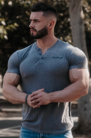 Muscle Fit Henley T-Shirt - Gray