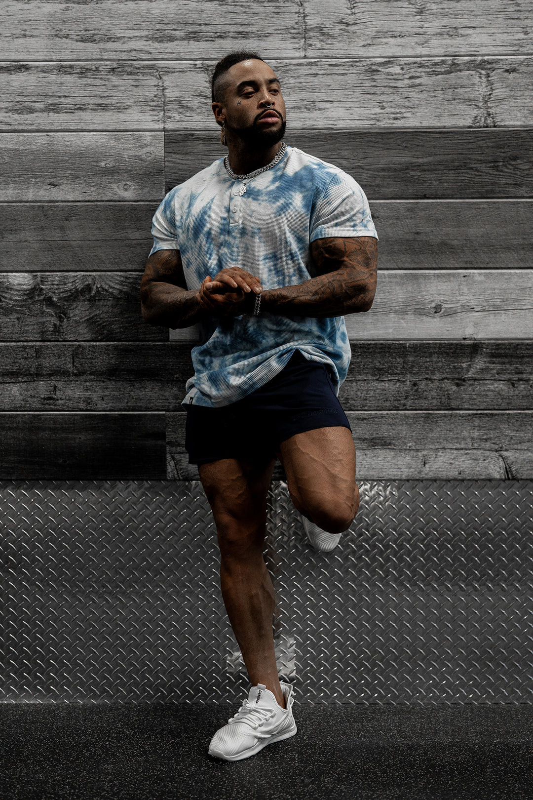 Waffle Henley T-Shirt - Blue Tie Dye