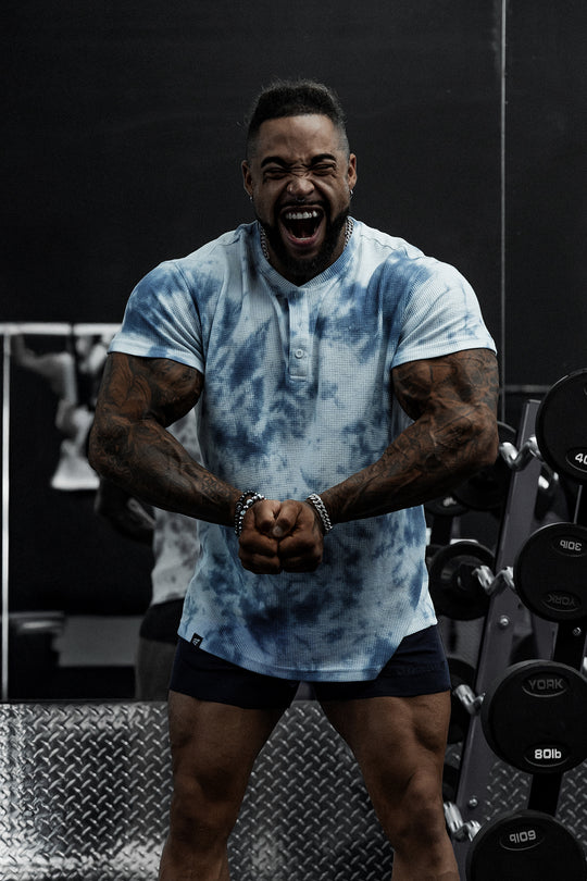 Waffle Henley T-Shirt - Blue Tie Dye