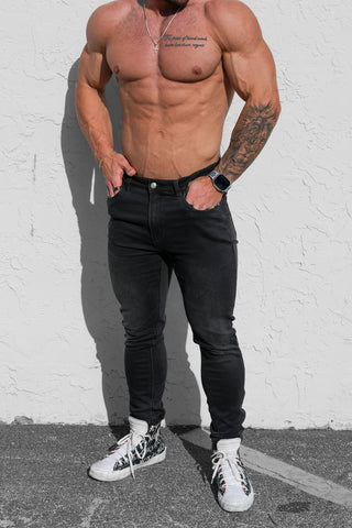 Men's Premium Fitted Stretchy Jeans - Faded Black