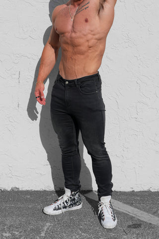 Men's Premium Fitted Stretchy Jeans - Faded Black