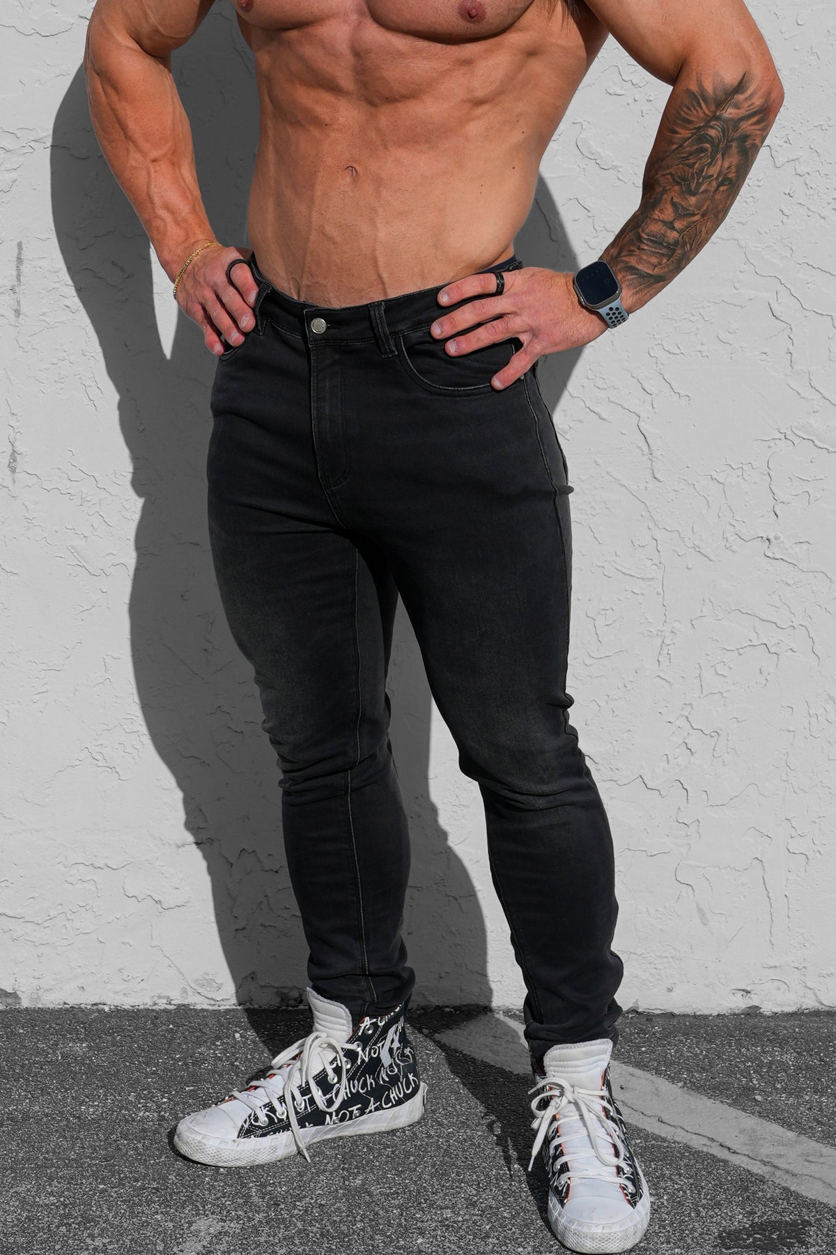Men's Premium Fitted Stretchy Jeans - Faded Black