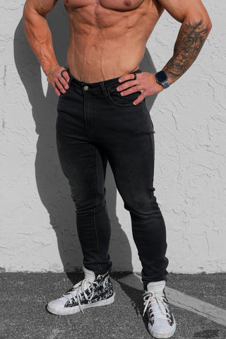 Men's Premium Fitted Stretchy Jeans - Faded Black