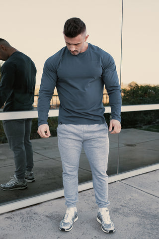 Titan Muscle-Fit Long Sleeve T-Shirt - Steel Blue