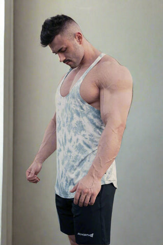 Classic Bodybuilding Racerback Stringer - Gray Tie Dye