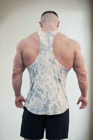 Classic Bodybuilding Racerback Stringer - Gray Tie Dye