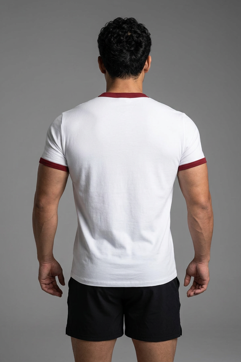 Bodyweb Ringer Tee Muscle-Fit Ringer Tee - White w/ Red Trim – Jed North