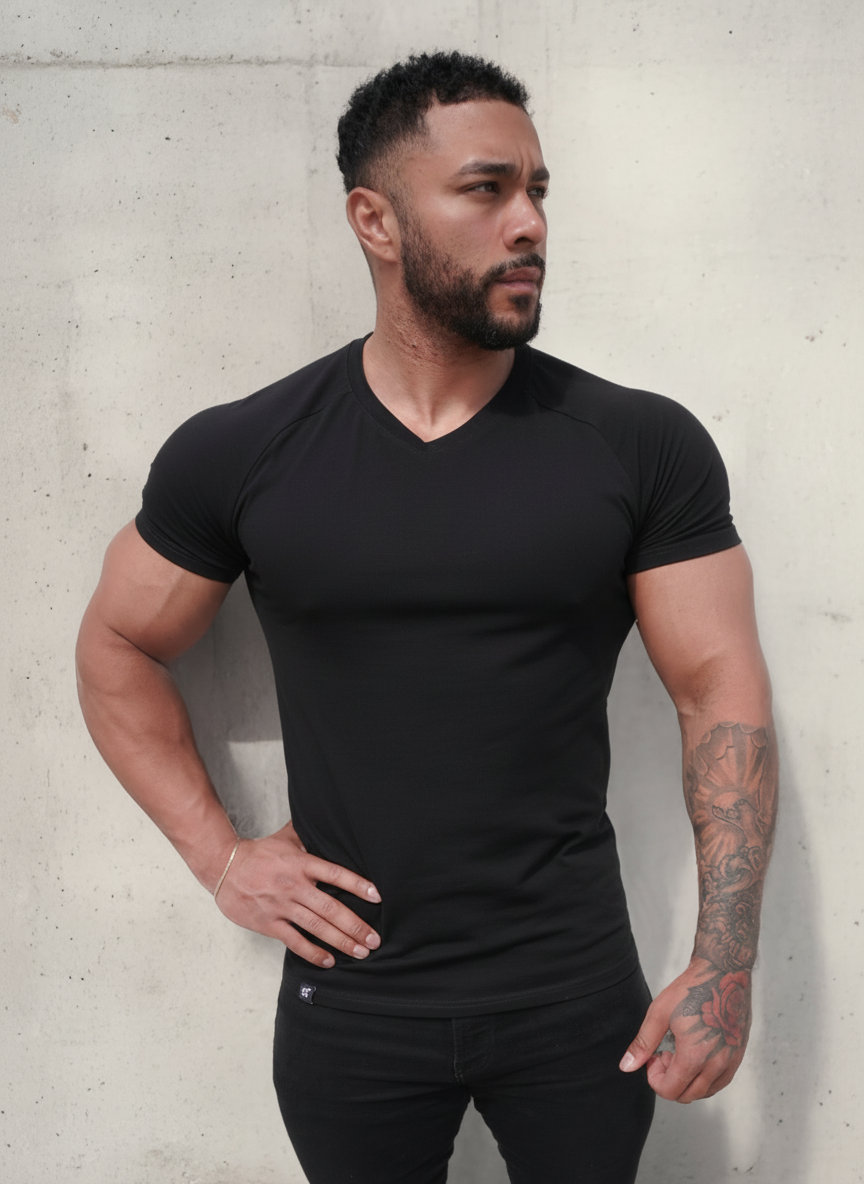 V Neck Muscle-Fit T-Shirt - Black