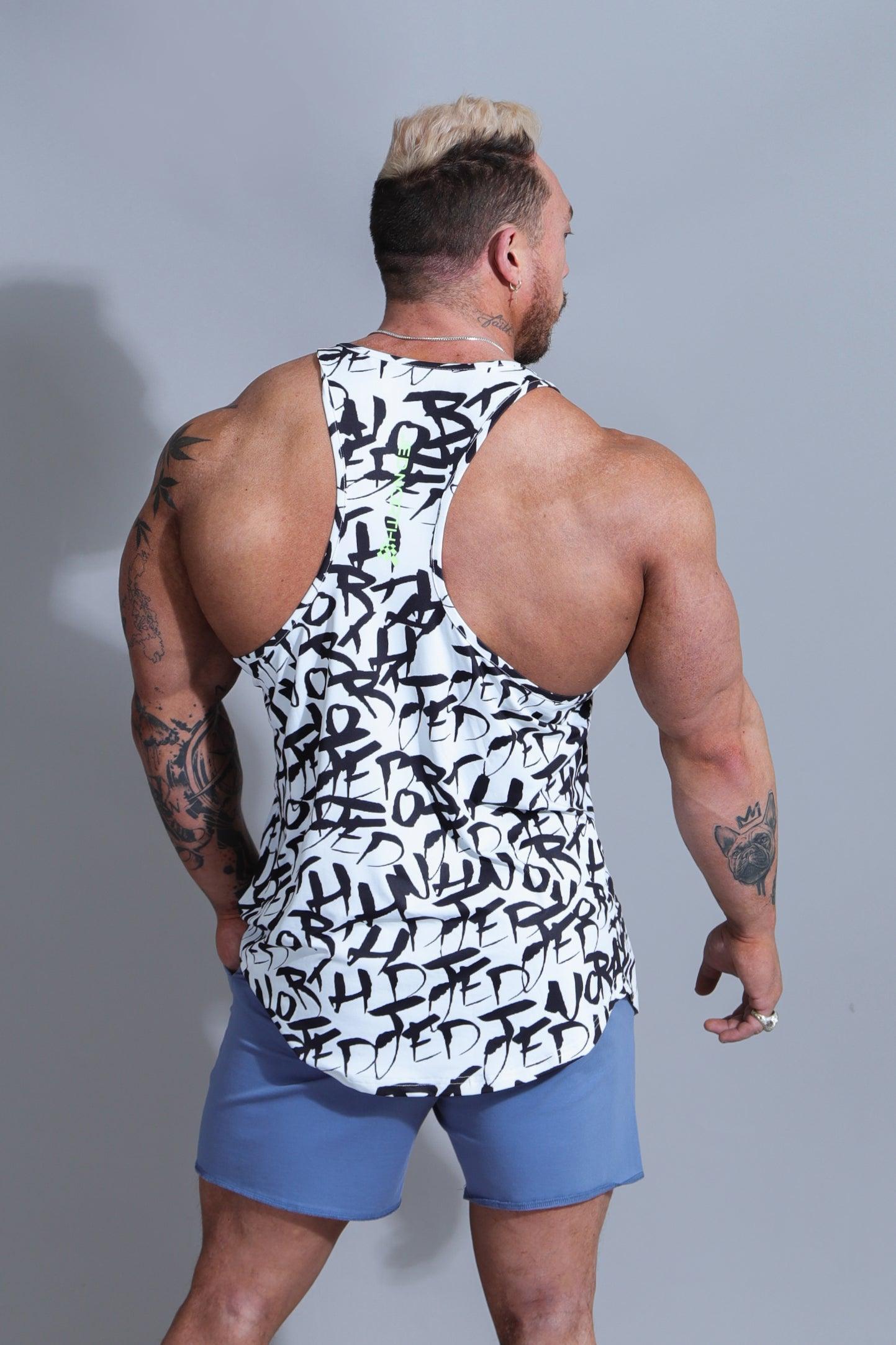 Muscle Nation Stringer Graphic Muscle Stringer - Chaotic White – Jed North
