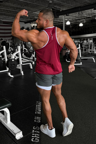 Fast-Dry Bodybuilding Workout Stringer - Maroon & White