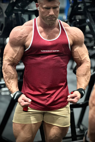 Fast-Dry Bodybuilding Workout Stringer - Maroon & White