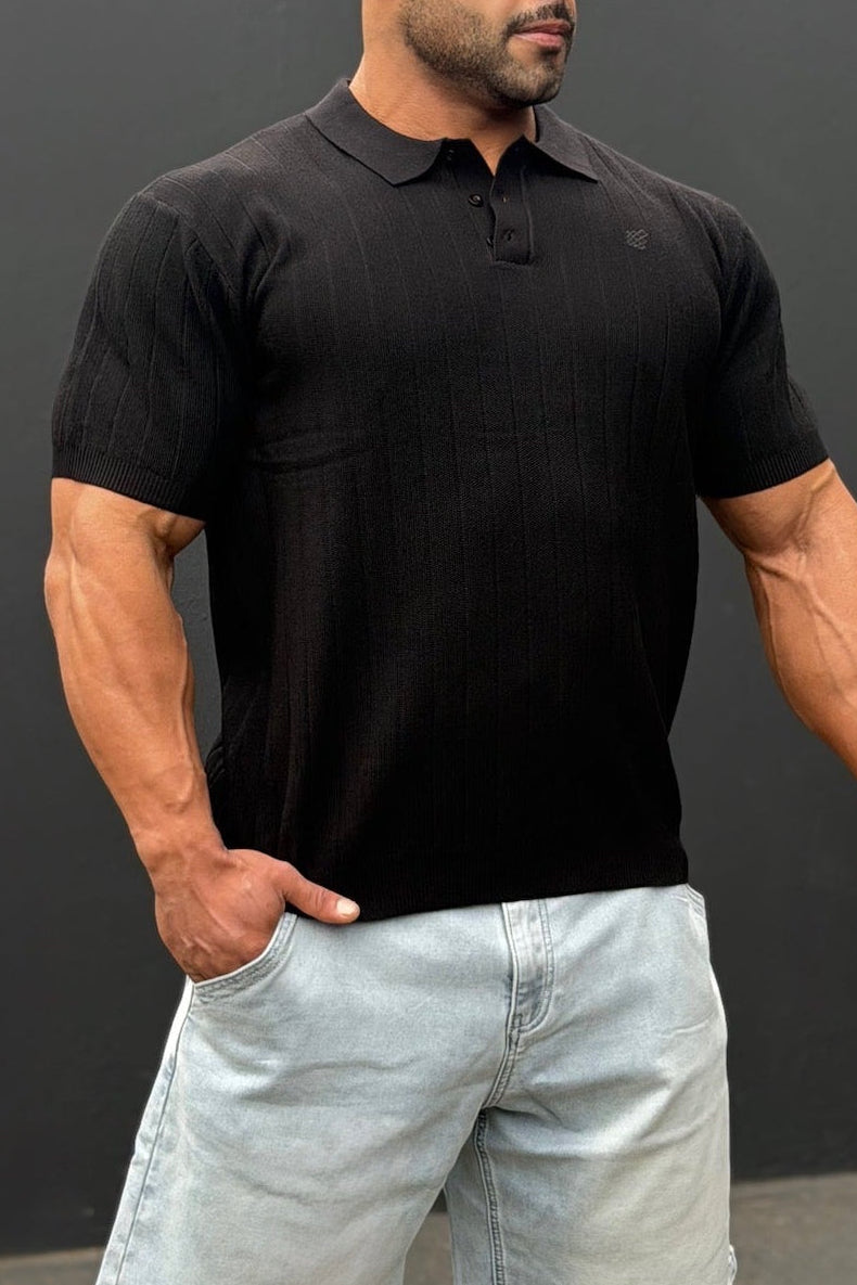 Rib Knit Collared Polo - Onyx Black – Jed North