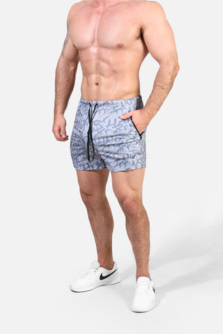 Agile Bodybuilding 4'' Shorts w Zipper Pockets - Gray Graffiti