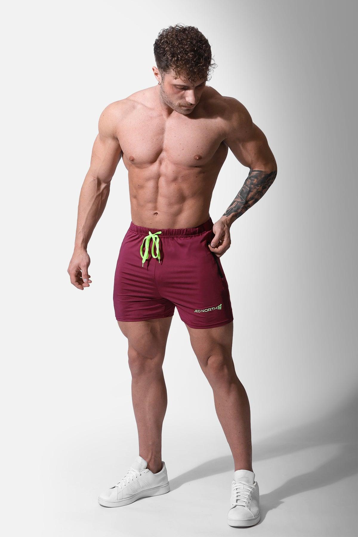 Agile Bodybuilding 4'' Shorts w Zipper Pockets - Maroon - Jed North