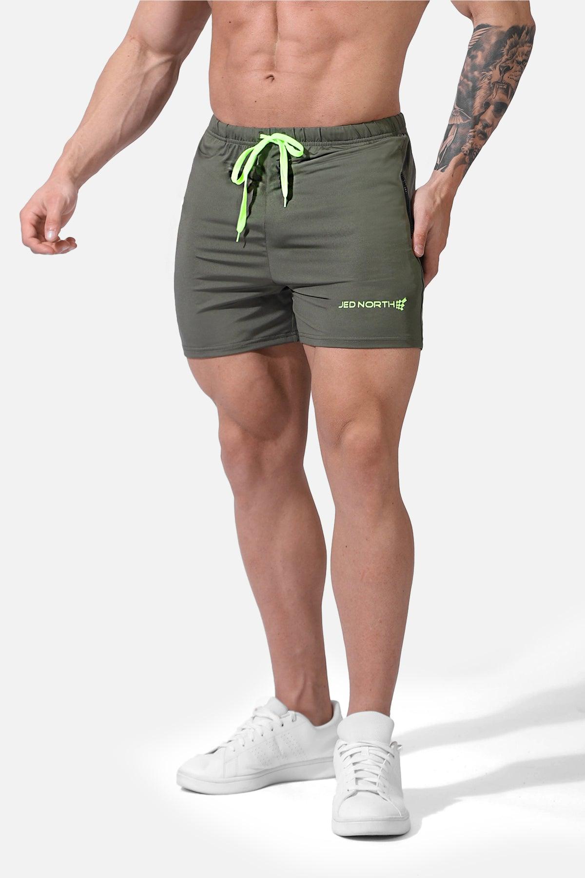 Agile Bodybuilding 4'' Shorts w Zipper Pockets - Olive - Jed North