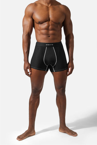 Men's Workout Mesh Boxer Briefs 2 Pack - Black & Stitched Black