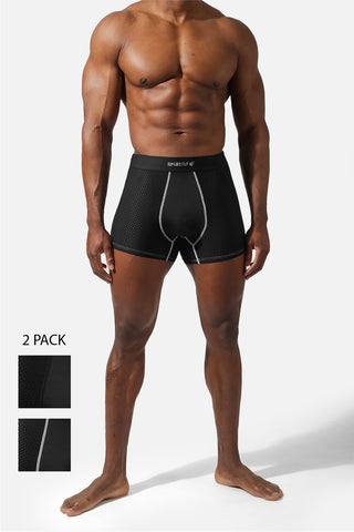 Men's Workout Mesh Boxer Briefs 2 Pack - Black & Stitched Black